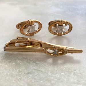 Celine Cuff Links + Tie Clip Set Vintage